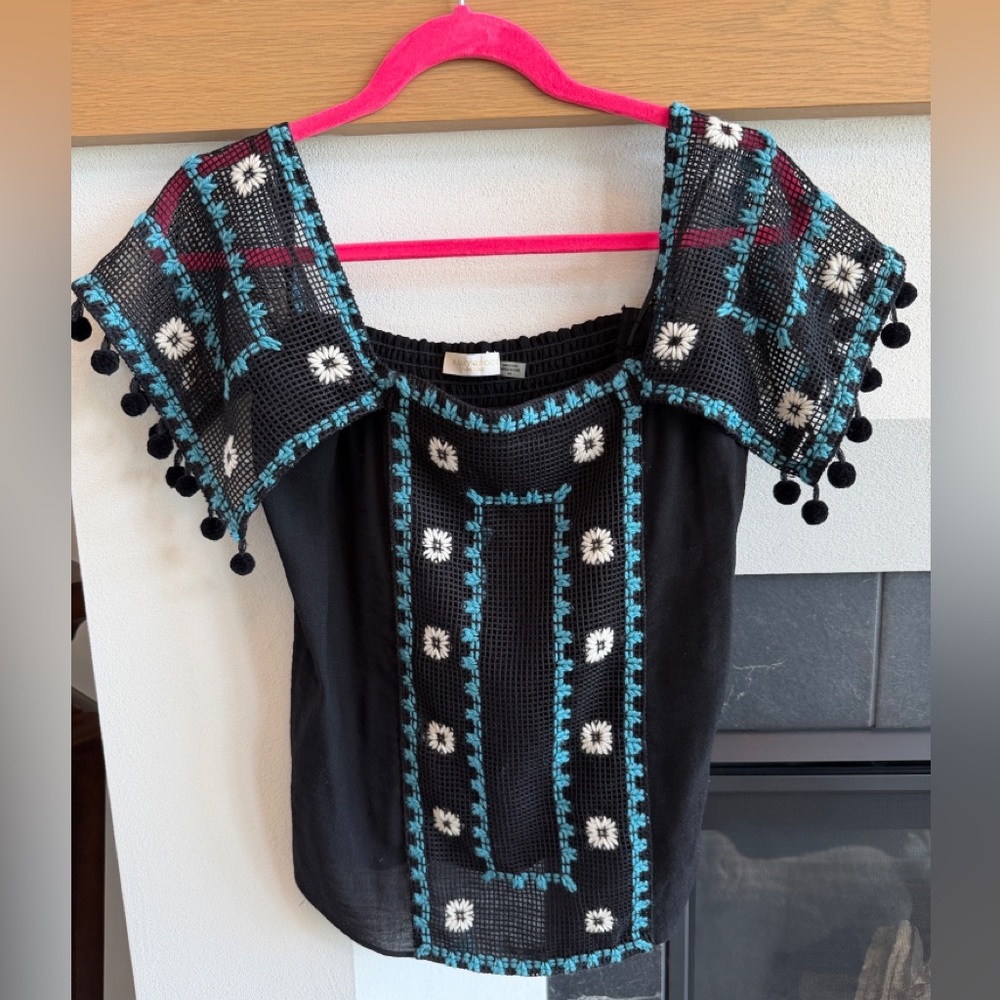 Ramy Brook Mesh Embroidered Top